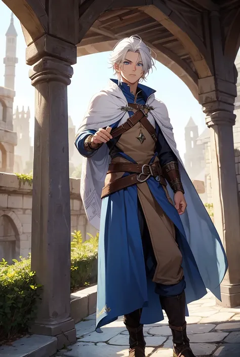  Medieval RPG character with white hair and blue eyes doesnt have a beard with a 16-year-old physique and a good-looking physique, A ,71 cabelos brancos longos