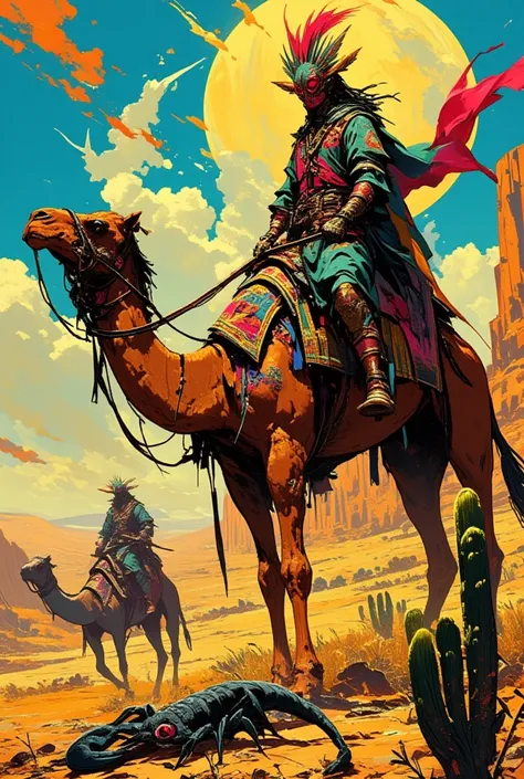  Plague A man wearing a mask is riding a camel, Desert Marauders ,King of the Desert,And other items , dmt Death of Ego  ,    Exquisite Futuristic Art   , DMT Art,   DMT Egodes   ,   Dan Mumford and Alex Grey Style,    Psychedelic Transart   ,    Ultra Det...