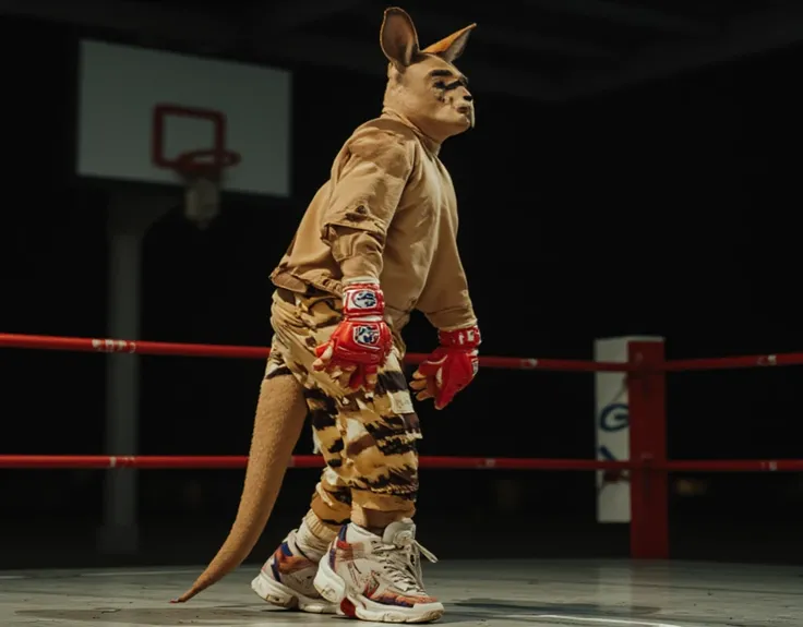 adncruz, (adncruz:1.5) looking at the camera, as a kangaroo at a boxing ring