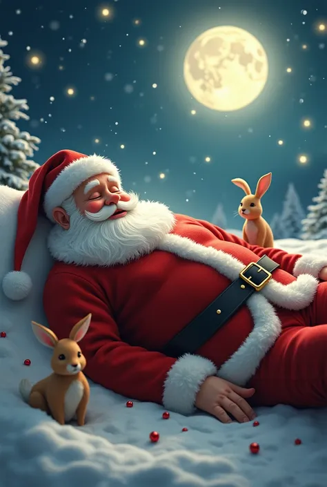 Happy Santa Claus sleeping on his back that you can see from head to toe