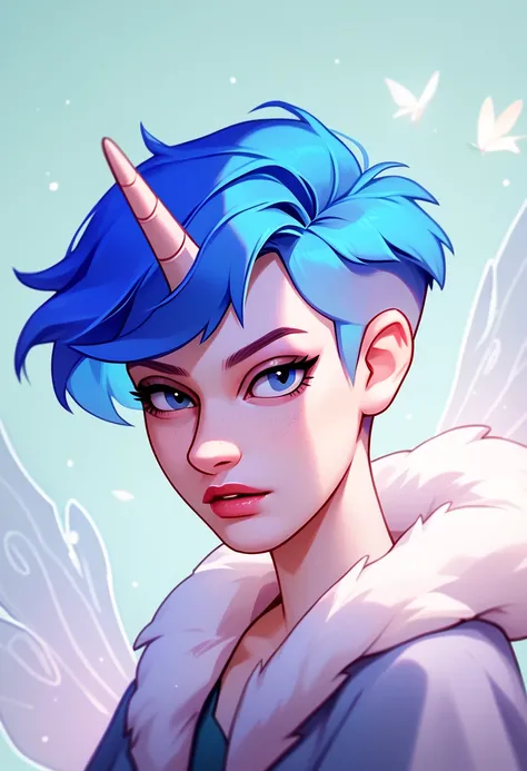 hilsty, unicorn, beautiful, magical, female fairy, blue hair, pixie cut