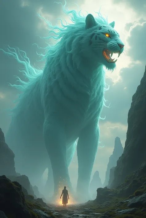 Create a huge mystical creature like a tiger made of wind