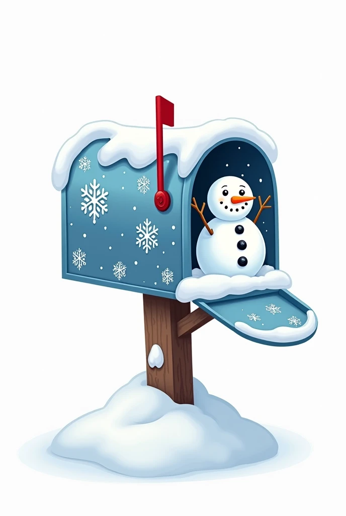  mailbox ,  front view, snowflakes and a cartoon snowman are painted on the box, illustration,  High detail ,  white background, 8 k