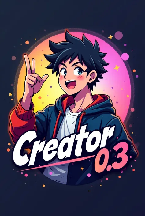 I want to create a logo for my channel name creator o.3 in logo I want a male anime character and many colours tne channel name show in logo