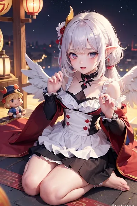 masterpiece, anime, Stocky, Friendly, good morning, happy, yoga, Angelic French doll, Tengu, carnival, dress, fortune teller, cold, carnival,  Jiangshi, princess, punk girl, Zashiki Warashi, Zaako♡, female goblin, Angelic French doll, ハロウィンのコスプレ