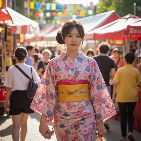 I came to the summer festival in Japan in a yukata　In my right hand