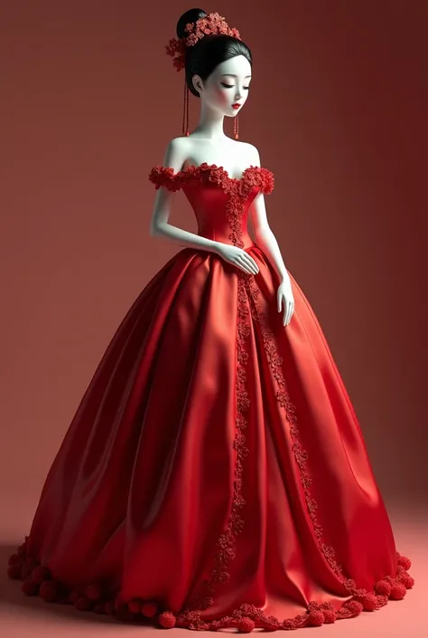 I want to make a collection inspired by porcelain dolls that are from China ,  what data or things do you recommend researching to help give me an idea for the collection and what colors I have in mind to close the show,  a large red dress made of porcelai...