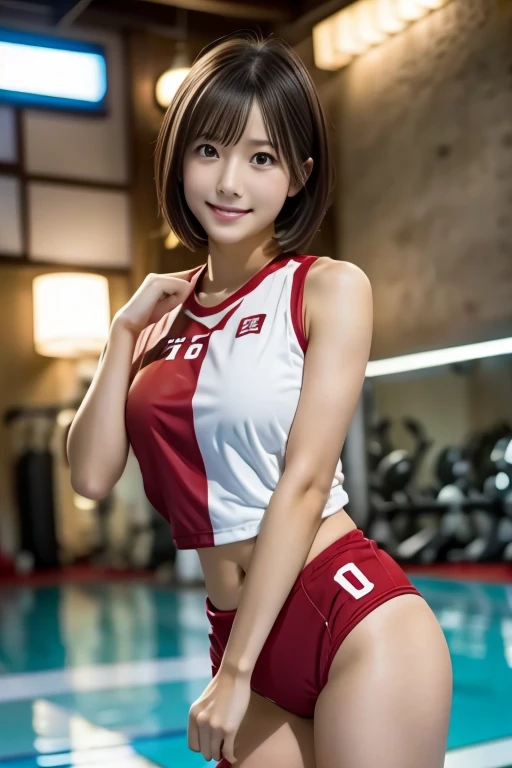  top quality ,   Ultra Fine, Aimi-chan  ,  japanese girl,  short hair ,  volleyball部員、gym、 volleyball