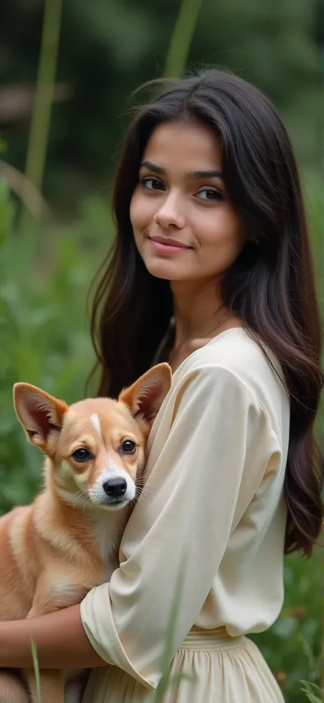 Indian girl 21age with a cute dog  back side photo