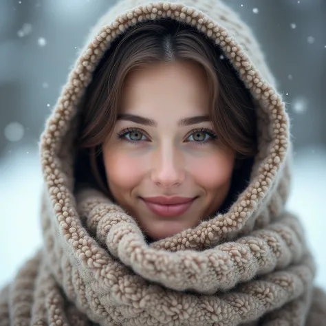 a beautiful girl wrap or scarf worn around the neck and face mouth and nose for warmth.