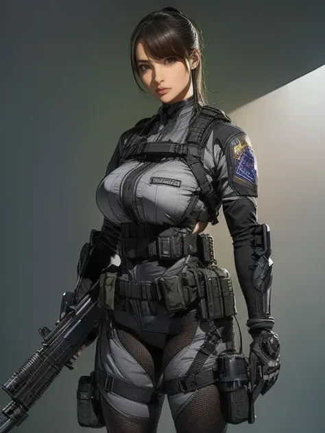 Please exchange、Amazing Details、 super high res、（ realism ：1.4）、（（close：0.75））、One woman is very condensed、 Beautiful and Delicate Face 、Perfect Proportions、 Narrow Down the Target Group 、 Big Breasts ）、Brown Hair、（Purple Tech Suit）、（Cyborg Vs...  Police U...