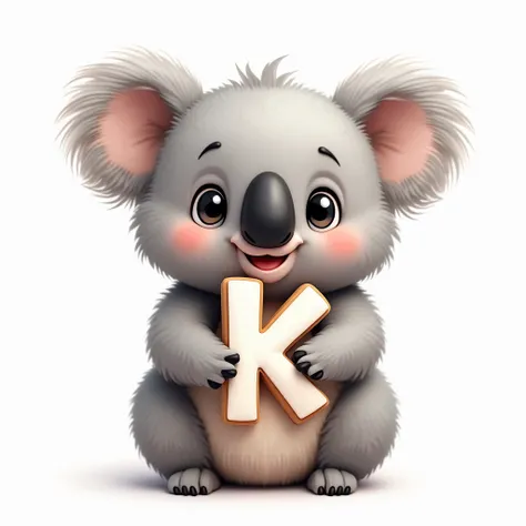 create an image, Cute Koala holding the letter K Clipart, highly detailed, cute and adorable, on white background.