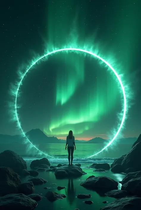 Masterpiece, best quality, (extremely detailed CG unity 8k wallpaper), (best quality), (best illustration), (best shadow), UI interface frame design adopts green aurora dark sky theme. The avatar frame is designed in a circle, surrounded by delicate aurora...