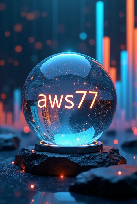 AWS77 word on crystal ball and background bars chart pattern.