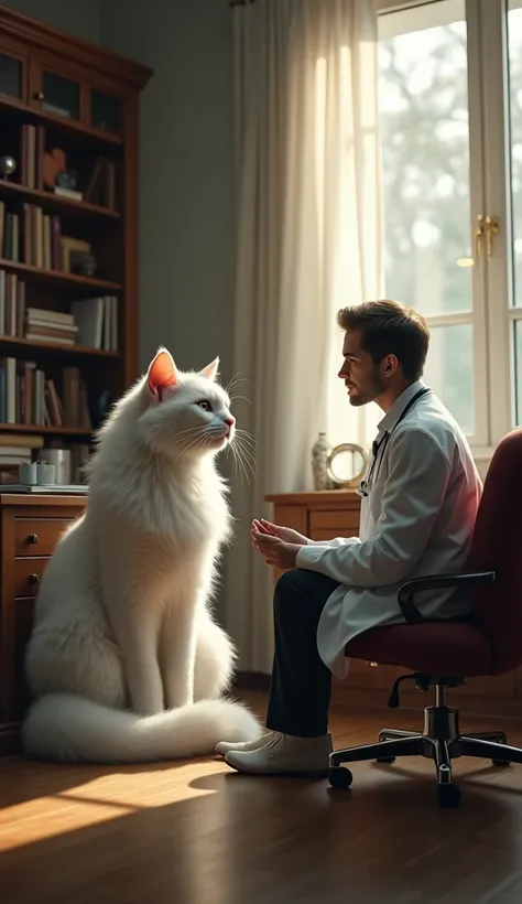 The white cat will sit in the doctors chamber and talk to the doctor