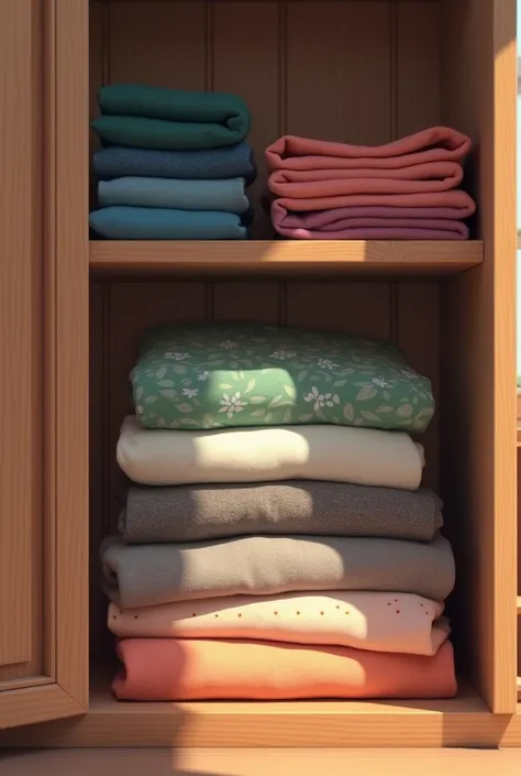 a cloth closet  ahave a few number of Folded fabrics