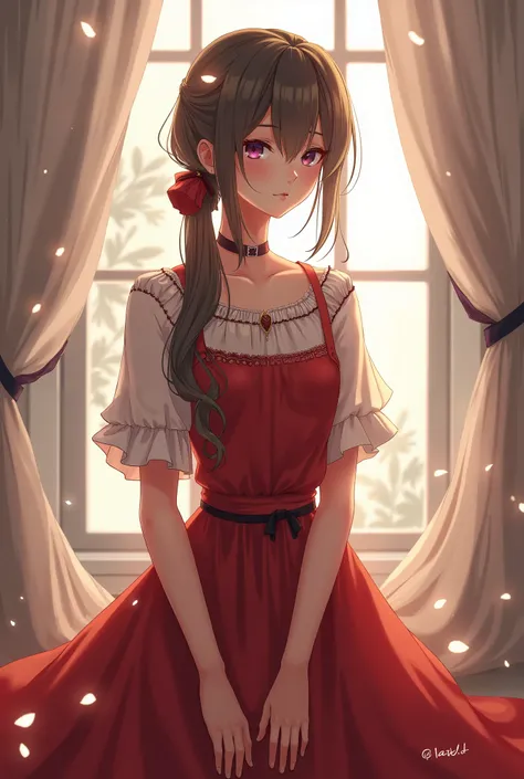 Character portrait in red dress　woman　Long Hair　Half Up　blouse　The protagonist of a girl&#39;s game　Gentle setting material front