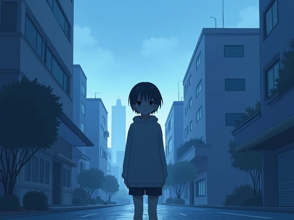 sad anime  back ground blue city