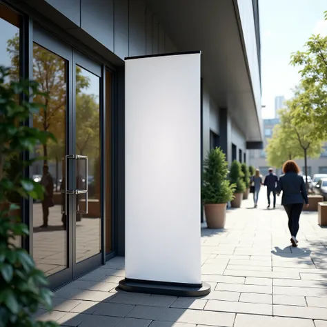 A photorealistic image of a standard-sized outdoor display stand featuring a banner measuring 1 meter in width and 1.5 meters in height. The banner is made from high-quality, durable vinyl with vibrant, full-color images, impeccably stretched and free of w...