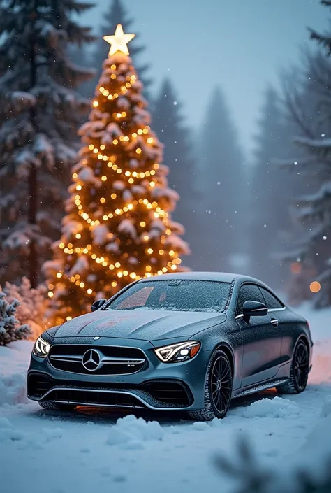 Mercedes car.  snow . Christmas tree with glowing garlands.  christmas .
Sign in ,  to see all works
Log in now