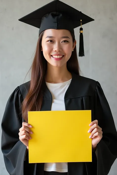 arafed woman in a graduation gown holding a yellow sign, wearing an academic gown, graduation photo, student, album photo, post graduate, li zixin, photo taken in 2 0 2 0, 🕹️ 😎 🔫 🤖 🚬, college, high quality upload, jinyiwei, 🤬 🤮 💕 🎀, 2020