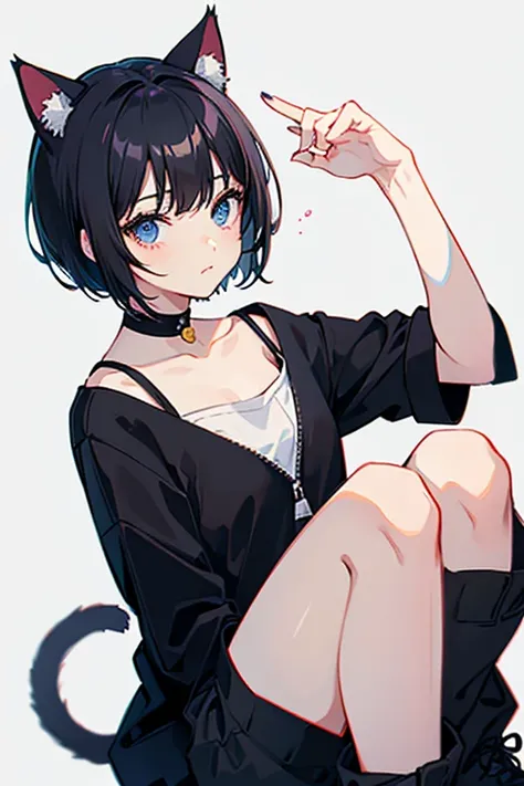 Neutral、Cat ears、 black hair、Short Hair、 cute、1 person、Young