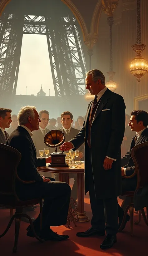 4. Entertaining Esteemed Guests

An artistic depiction or recreation of Gustave Eiffel hosting guests like Thomas Edison, perhaps with Edison holding a phonograph.
