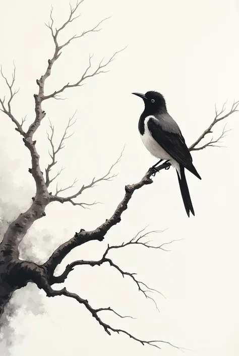 ( best quality, high resolution,masterpiece:1.2), seconds - detailed , Ink and watercolor painting , maximalist , A bird in a branch , free brushwork , Works of art,subtle textures,Elegant and , Dynamic ink flow , Powerful ink ,Black and white,striking, fl...