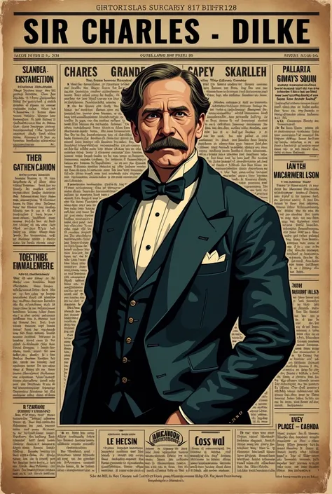 Make a vintage posters with news article in english written with events    and picture for the hipocricy of victorian era the divorce scandal of sir charles dilke 1889