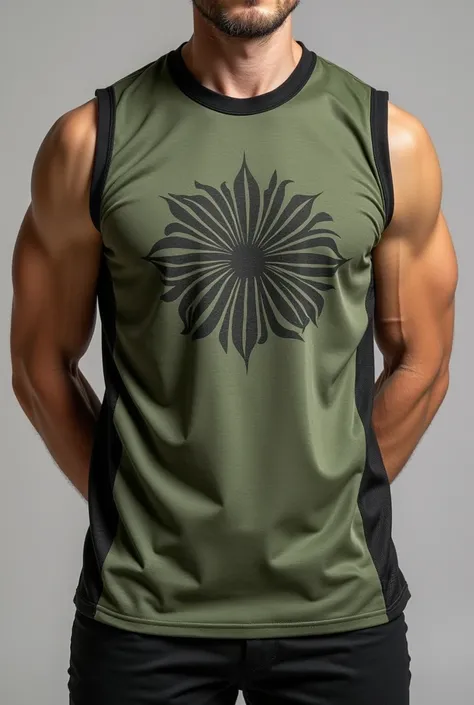 Design me a **sleeveless** viscose **straps** T-shirt**, sleeveless. Summer with two 10cm wide stripes that go from the bottom to the base of the straps, a **mesh** or perforated fabric to make the sides transparent and for **gentleman**, in two colours, *...