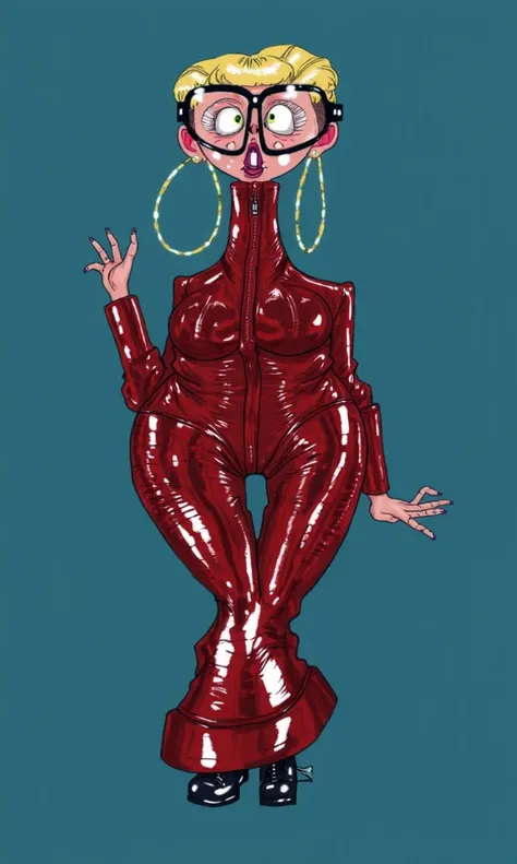 dune femme dans une tenue en latex rouge avec une paire de ciseaux, art conceptuel inspiré du dessin animé dAllen Jones , Gagnant du concours pixiv, néo-dada, illustration de mode cyberpunk, Costume en caoutchouc, femme démon corps entier, costume en latex...