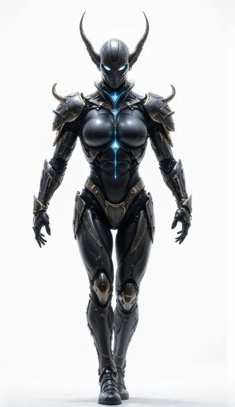 Warframe,A solitary humanoid robot stands against a transparent background, its form highlighted by the white backdrop. The robot, designed with a blend of science fiction and mechanical parts, features medium-sized breasts, a distinctive cowboy shot. Its ...