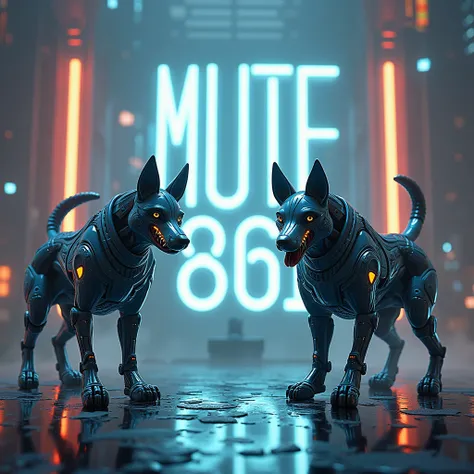 Put the big word “mute 861” in the picture. Make cool dog pictures, graphics, futuristic world figures.