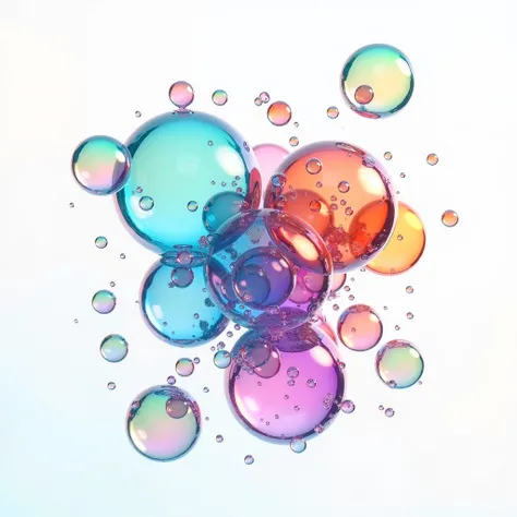 Ultra High quality and detailed imageColorful liquid bubbles, cut out in air on white background