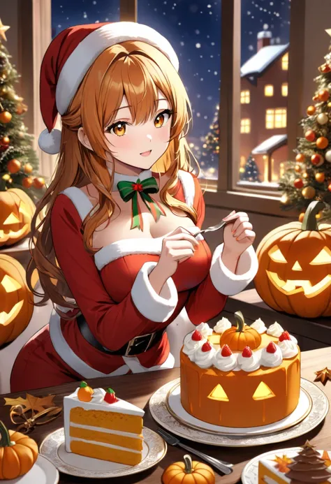 Pumpkin cake and Christmas and beautiful girl