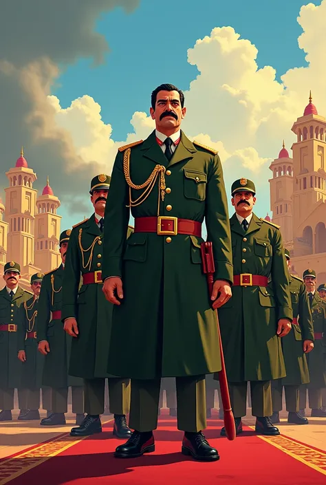 A disney pixar poster with saddam hussein and army