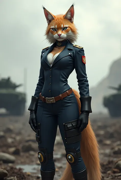 Furry cat girl, in military costume