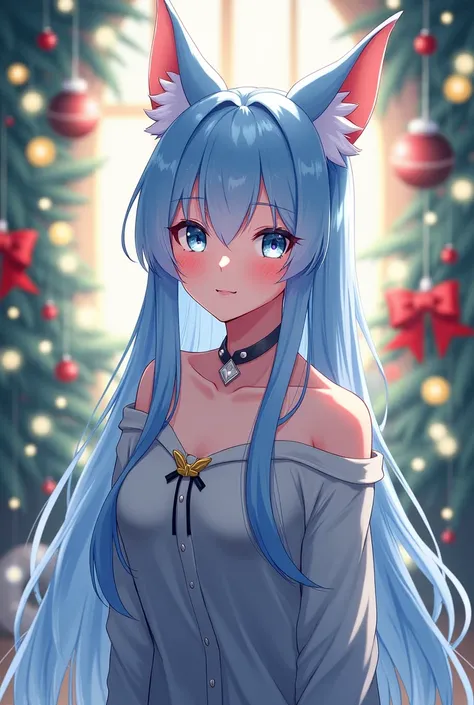 Cat Ears Light Blue Girl Long Hair Christmas Smile
standing picture
