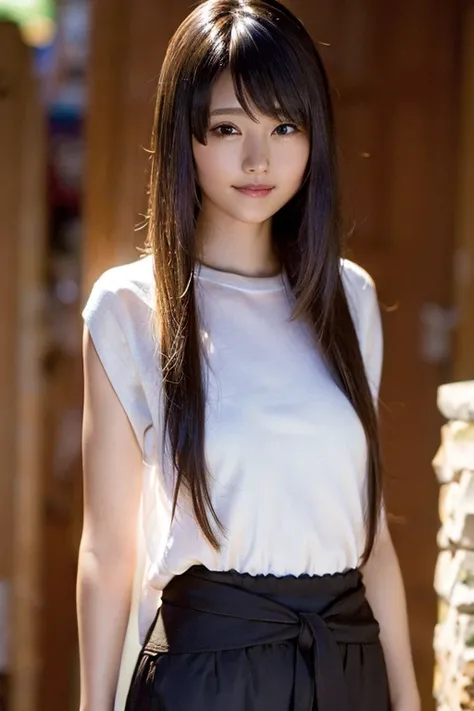 (8k,  RAW photos ,  top quality , masterpiece:1.2), ( realistic , photo- realistic :1.37),  ULTRA DETAIL,   ultra high resolution, 1 girl, viewers, beautiful detailed face photographed outdoors,smile,narrow,( surimi waist :1.3), shirt,  Dont Show Me Your P...