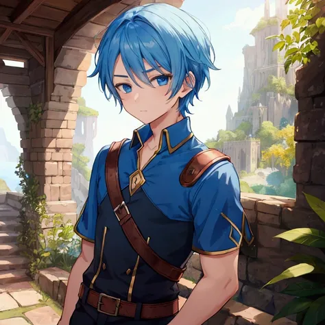  boys,Adventurer, fantasy, blue hair,Short sleeve,Straight face