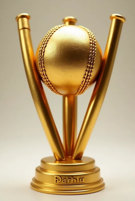 Create a gold cricket trophy in the shape of wickets and ball for the player with the most wickets taken in the tournament and at the bottom of the trophy the name PAATHU Should be imprinted.