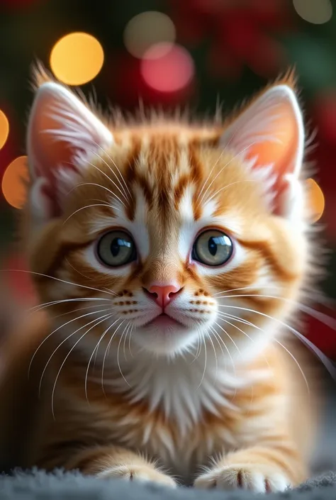 Close-up of a kitten with sparkling eyes like Christmas ornaments (Vertical (9:16)) 
Close-up of a kitten with sparkling eyes like Christmas ornaments