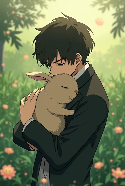 I want Dazai Osamu from the “Lost Dogs of Literature” anime to hug a rabbit 