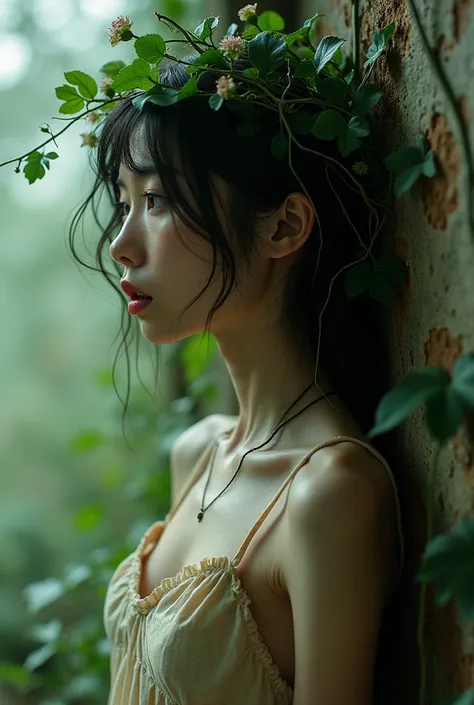 Japanese woman editorial_photography,super_detailed_background,Super_realistic,double_exposure,depth of field,beauty extremely emaciated, super emaciated, wearing a dress, super_slender_skinny_anorexic_thin_boney vibes,soft_focus clear luminous tone,narrat...