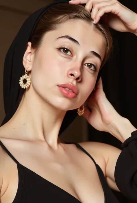 one real persian women, beautiful detailed eyes, beautiful detailed lips, extremely detailed face and skin, white skin, looking at camera, intricate jewelry, showing her breast, dramatic lighting, cinematic, serene expression, hyper realistic, photorealist...