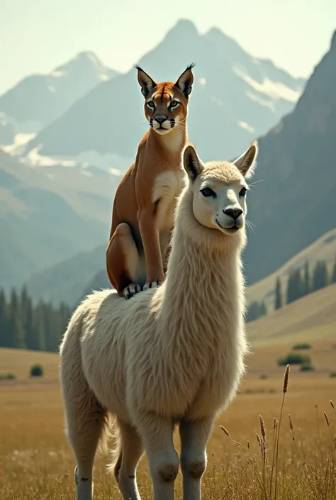 Draw a puma riding a llama