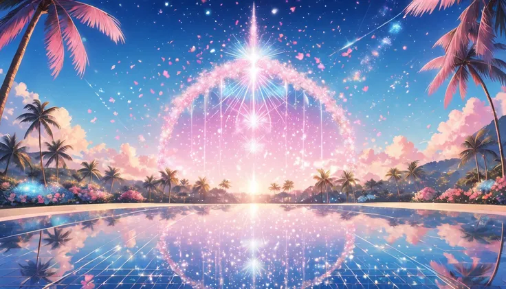 The image shows『Maidens Heart』 on the sparkling, clear image for a poster　 background with a beautiful light blue sky and pink clouds　透き通ったThe image shows『Maidens Heart』 on the sparkling, clear image for a poster　Cute heart poster with the letters 　Poster ...