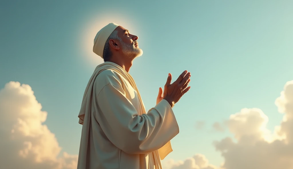 Spiritual Muslim man making dua and looking towards sky