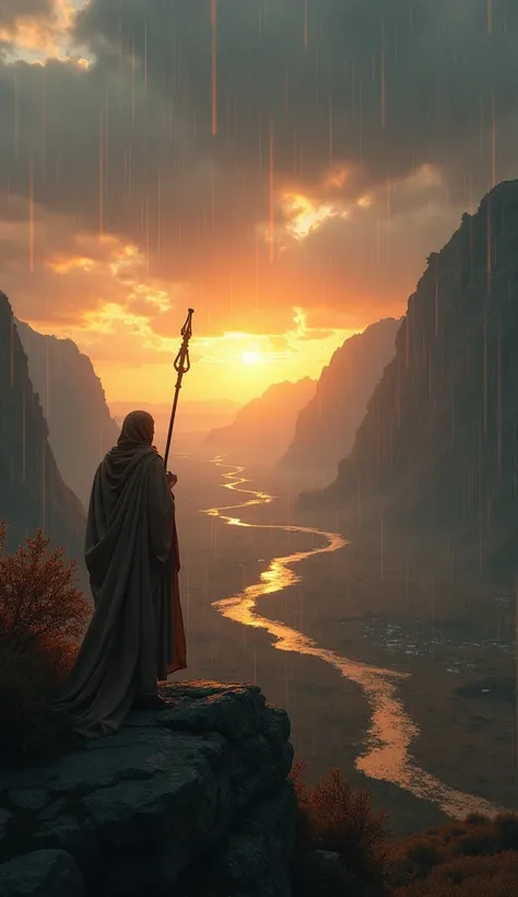 wide angle lens (masterpiece,  highest quality ,  highest image quality ,  high resolution , photo realism, Raw photo, Highly detailed CG integrated 8k wallpaper Prophet Moses asks his people to face after the rain does not also fall?