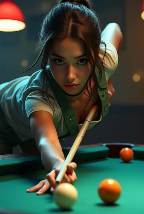 Girl showing her cue